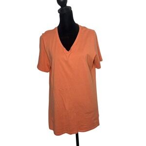 LOGO by Lori Goldstein The Tee Short Sleeve‎ V Neck Top Size M Orange Minimalist